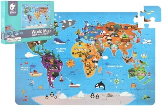 Puzzle de lemn Hartă mondială 48 de piese
