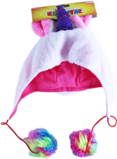 Căciulă plușată de carnaval unicorn cu ciucuri - 1 bucată