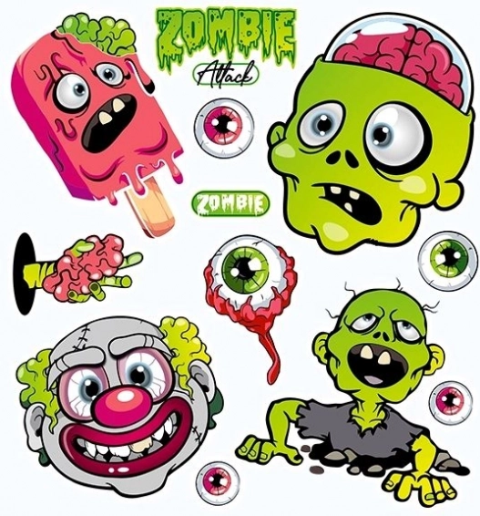 Petice pentru lipit zombie de Halloween – coală mică
