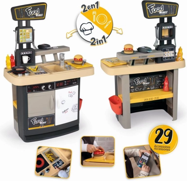 Smoby Food Corner 2în1 bar și bucătărie pentru copii cu accesorii