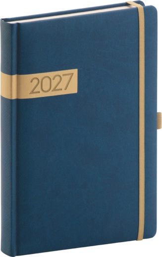 Agendă zilnică Notique Twill 2027 albastru-auriu 15 × 21 cm