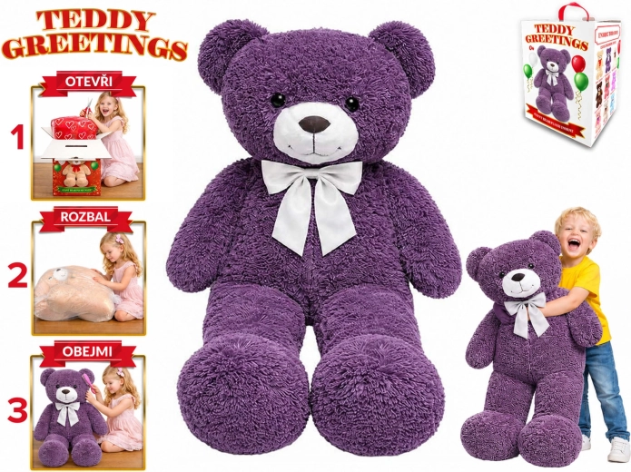 Ursuleț de pluș cu fundă Teddy Greetings 120 cm mov - 1 bucată