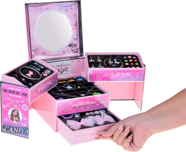 Cutie de bijuterii pliabilă, clar organizată, cu oglindă