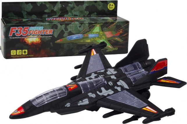 Avion militar de vânătoare F-35 cu lumini și sunete, negru