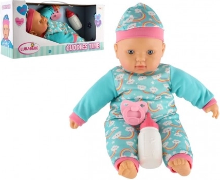 Păpușă bebeluș 40 cm cu corp moale, biberoan și suzetă
