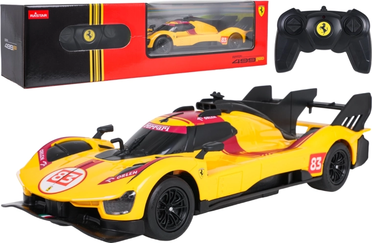 Mașină Ferrari 499P galbenă cu telecomandă, scara 1:24 RASTAR