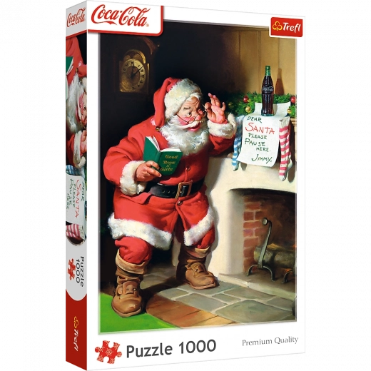 Puzzle 1000 de piese Coca‑Cola de Crăciun – Moș Crăciun lângă șemineu