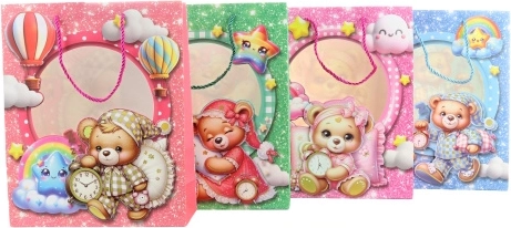 Pungă cadou Ursuleț în pijama cu efect 3D 26 × 32 × 10 cm - 1 bucată