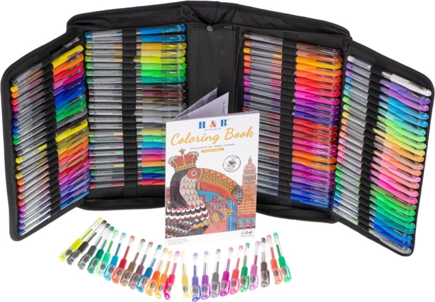 Set de pixuri gel colorate în husă, 120 buc + 120 rezerve