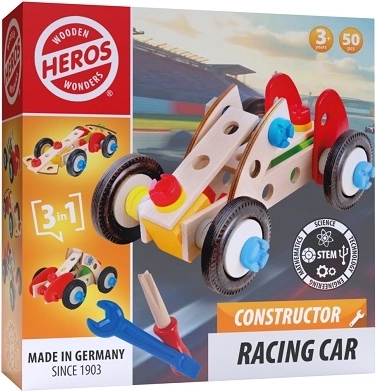 Heros set de construcție din lemn 3 în 1 – mașini de curse