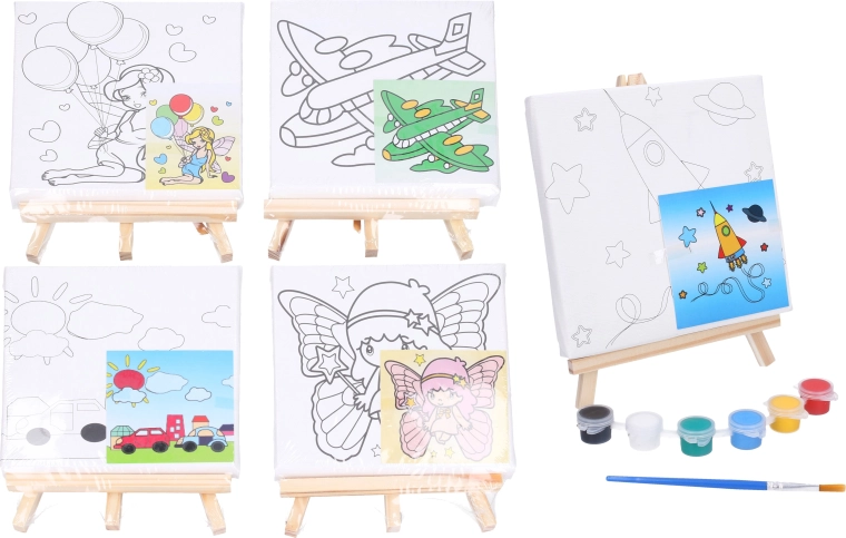 Set de pictură pe pânză pentru copii 15 × 15 cm cu șevalet, culori și pensulă