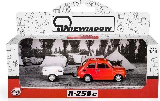 Fiat 126p cu rulotă Niewiadów (versiune scurtă) model roșu