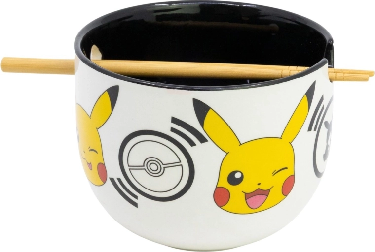 Bol ramen Pokémon cu bețișoare Black Logos în cutie cadou - 1 bucată