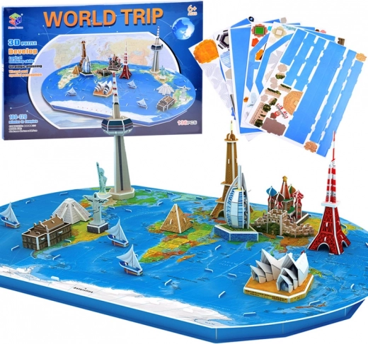 Puzzle 3D hartă mondială cu cele mai faimoase clădiri