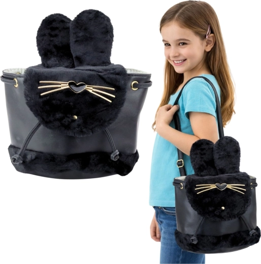 Rucsac de pluș pentru copii, iepuraș negru, 4 l