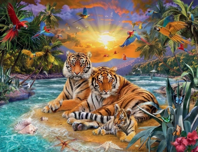 Pictură cu diamante Familia de tigri 30x40 cm