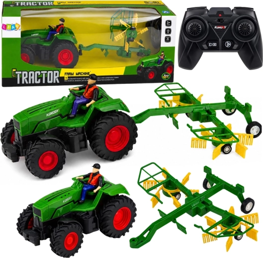 Tractor agricol RC cu greblă de strâns fânul, la scară 1:24