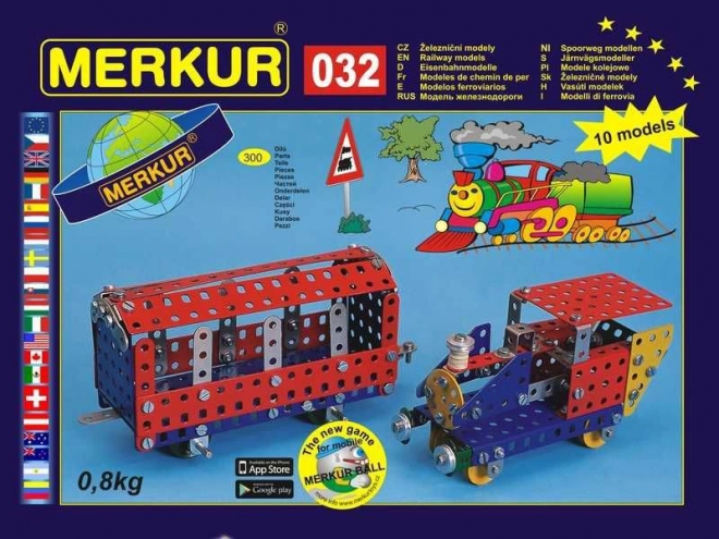 Set de construcție Merkur 032 – modele feroviare, 10 modele, 300 piese