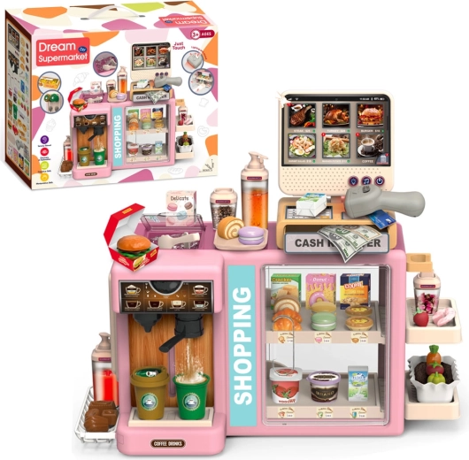 Supermarket interactiv 3 în 1 cu cafenea, cofetărie și casă de marcat tactilă