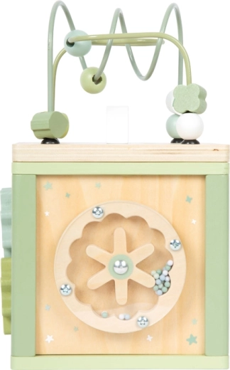 Small foot cub motric din lemn în verde pastel