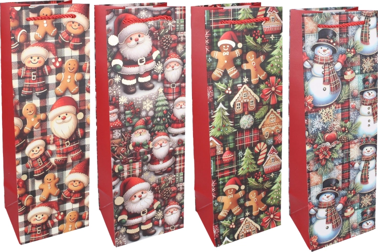 Pungă cadou de Crăciun pentru sticlă M 36 × 12 × 10 cm - 1 bucată