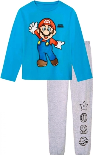 Pijama pentru copii Super Mario turcoaz-gri