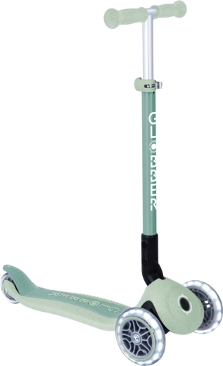 Globber Primo Foldable Lights Ecologic – trotinetă pentru copii cu 3 roți, pliabilă, cu lumini, eco, culoare fistic