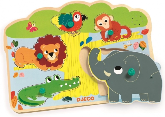 Puzzle de inserare Animale din junglă cu sunete Djeco