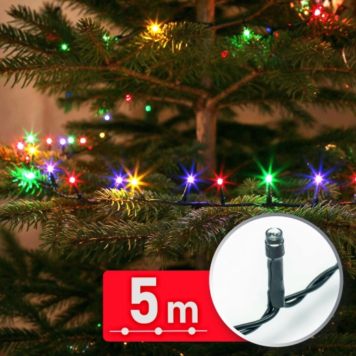 Ghirlandă luminoasă LED multicoloră de 5 m, cu 100 de LED-uri și cablu verde