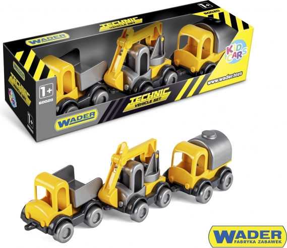 Set de camioane de construcții Kid Cars 3 buc plastic 10 cm WADER