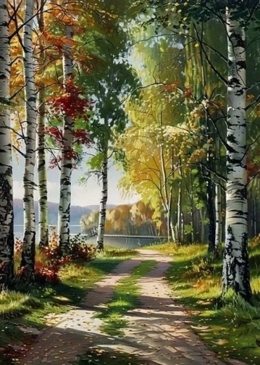 Norimpex pictură cu diamante „Drumul prin pădure lângă lac” 30 × 40 cm