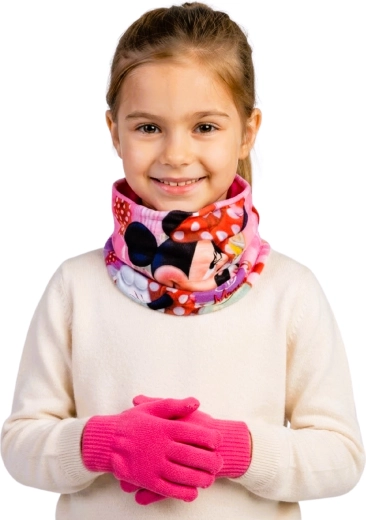 Set pentru copii cu fular circular și mănuși Minnie Mouse, culoare zmeurie, pentru copii de 3–8 ani
