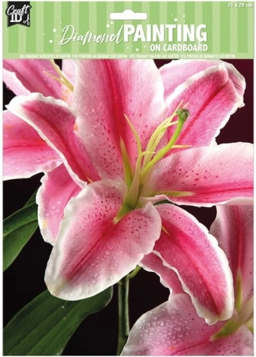 Pictură cu diamante pe carton – crin 21 × 29 cm