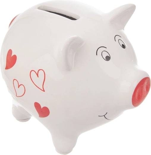 Pușculiță ceramică porcușor 10 cm cu inimioare roșii