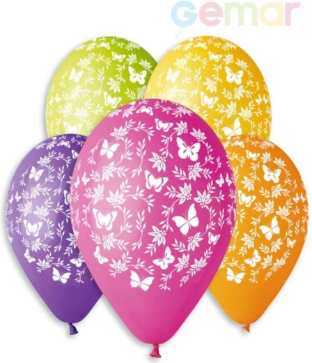 Balon latex pastel Gemar cu imprimeu fluturi 30 cm - 1 bucată