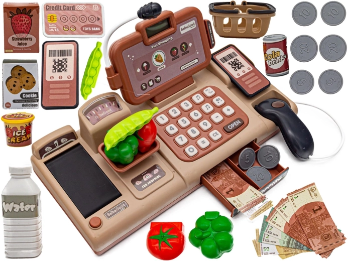 Casă de marcat educativă pentru copii cu cântar, microfon, scanner și coș - 1 bucată