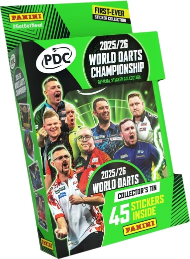 World Darts Championship 2026 cutie metalică compactă cu autocolante