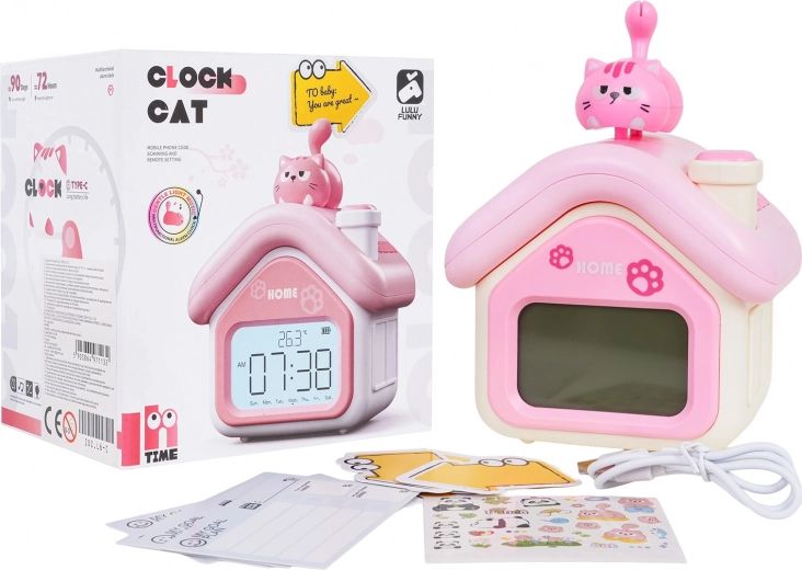 ceas deșteptător pentru copii, căsuță pisicuță cu lumină de noapte și afișaj