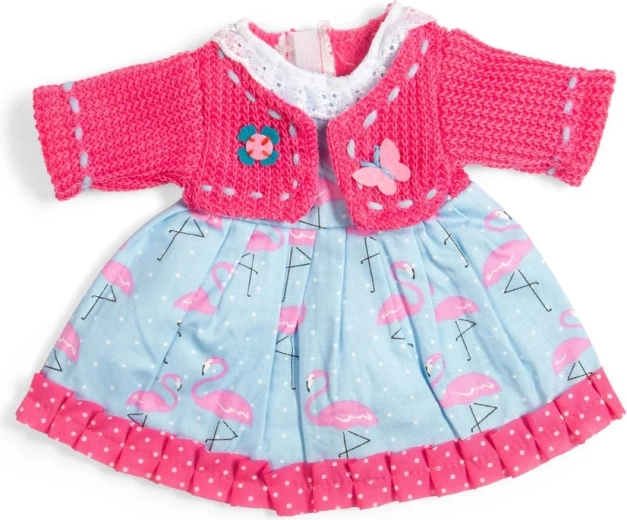 Bigjigs Toys rochie cu flamingi și cardigan roz pentru păpușă 34 cm
