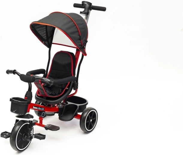 BauerKraft tricicletă rotativă pentru copii 2în1 cu bară de ghidare și copertină – roșie