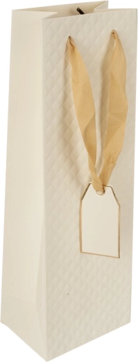 Pungă cadou din hârtie pentru vin, model quilt, bej, 12 × 9 × 35 cm