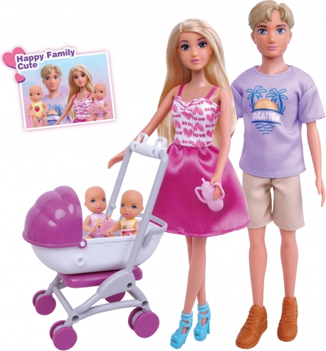 Păpușă cu familia 30 cm cu cărucior și accesorii