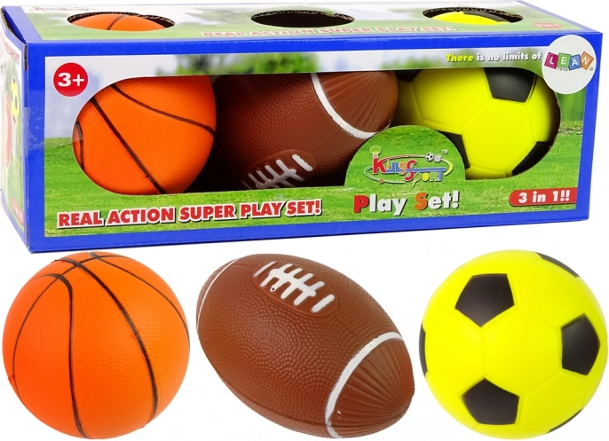 Set de mingi sportive moi 3‑în‑1 – fotbal, baschet și baseball