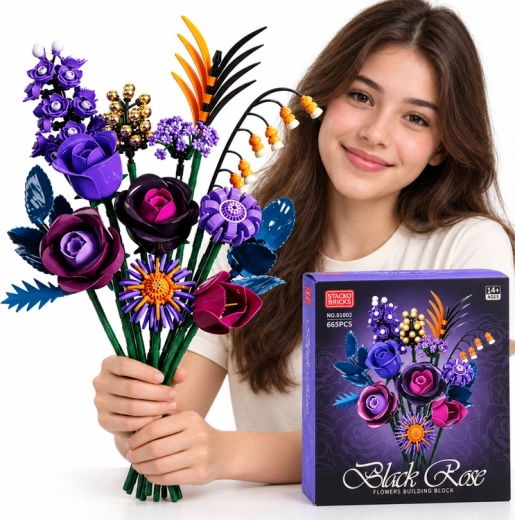 Set de construcție pentru buchet de trandafiri negri Black Rose, 665 de piese