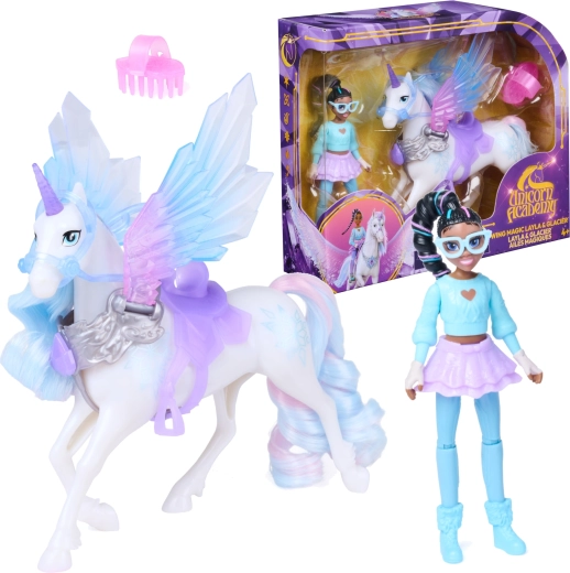 Spin Master Unicorn Academy magia aripilor – păpușa Layla și unicornul Glacier cu accesorii