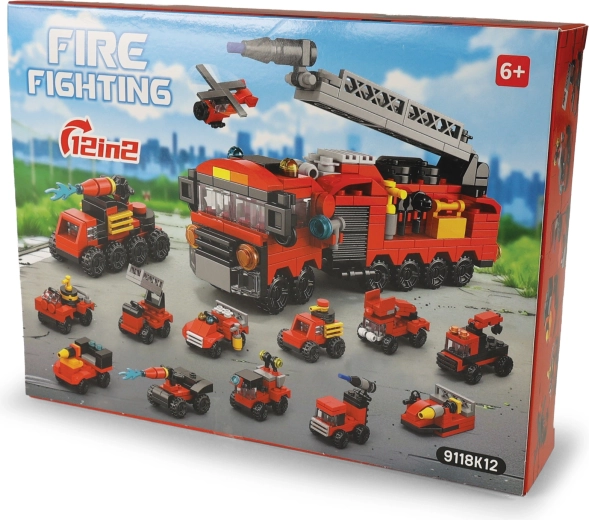 Set de construcție cu vehicule de pompieri 12 în 1