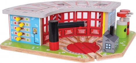 Bigjigs Rail depo din lemn pentru 5 trenulețe