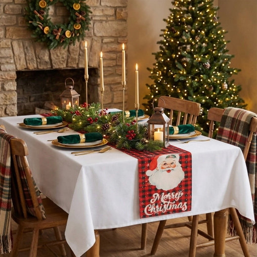 Traversă de masă de Crăciun cu motiv Santa Claus, 183 × 33 cm