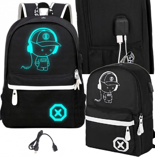 Rucsac școlar cu motiv muzical și USB