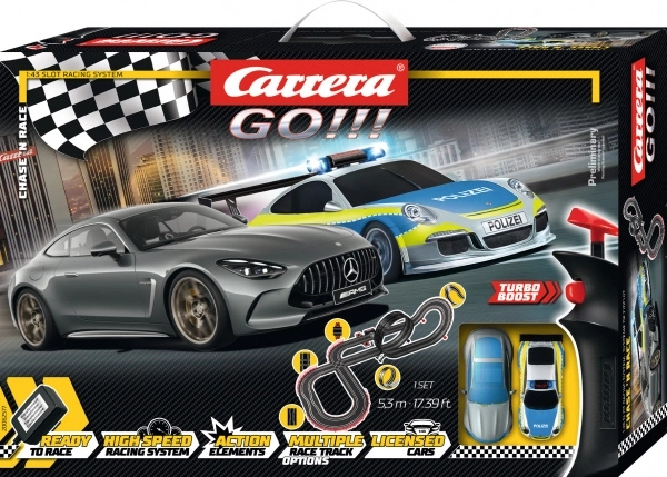 Pistă auto Carrera GO Chase’n Race 5,3 m cu mașinile MERCEDES-AMG GT 63 și PORSCHE 911 GT3